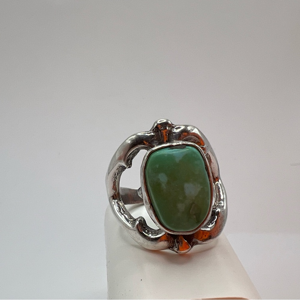 Native American inspired turquoise stone sterling ring  style size 9 hand design
